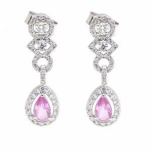 Petal Empress 18K White Gold Pink Sapphire Diamond Drop Earrings